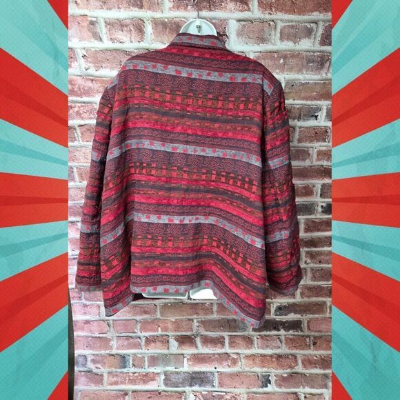 Alfred Dunner Vintage Aztec Cardigan | Women’s 24W | Red Open Front Jacket - Picture 2 of 8